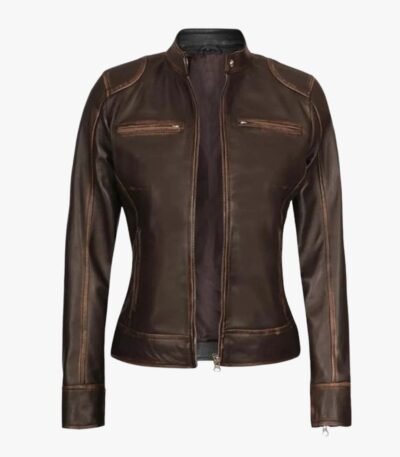 Womens Rub Off Brown Vintage Leather Jacket