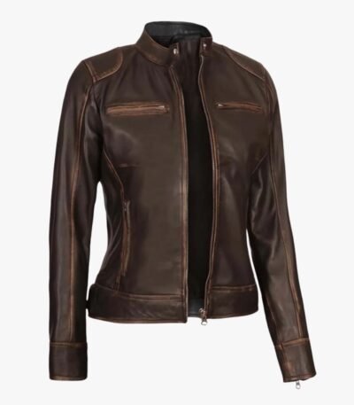 Womens Rub Off Brown Vintage Leather Jacket