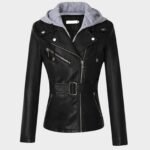 Womens Slim Hooded Real Leather Jacket