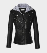 Womens Slim Hooded Real Leather Jacket