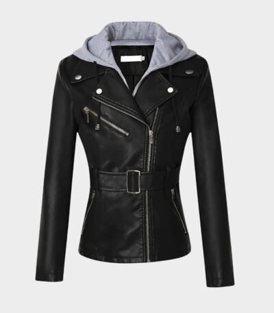 Womens Slim Hooded Real Leather Jacket