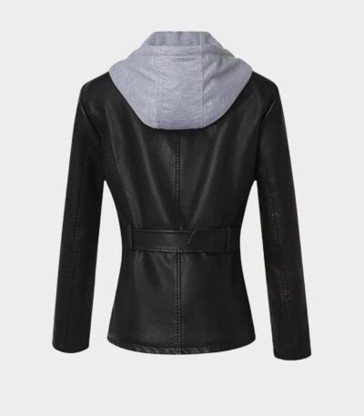 Womens Slim Hooded Real Leather Jacket