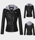 Womens Slim Hooded Real Leather Jacket