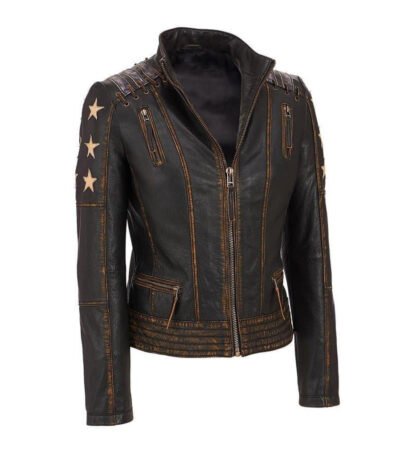 Women's Stars and Stripes Brown Vintage Leather Jacket