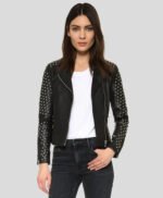 Womens Studded Black Leather Motorcycle Jacket