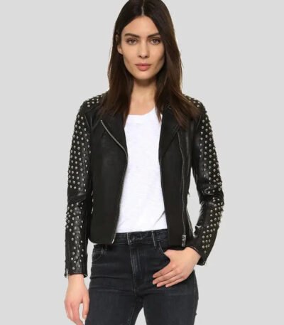 Womens Studded Black Leather Motorcycle Jacket