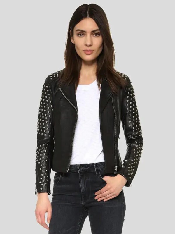 Womens Studded Black Leather Motorcycle Jacket