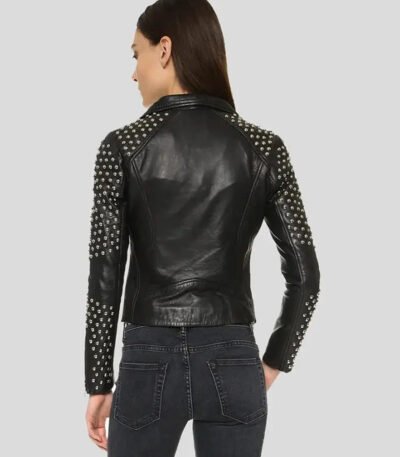 Womens Studded Black Leather Motorcycle Jacket