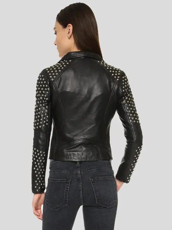 Womens Studded Black Leather Motorcycle Jacket
