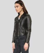Womens Studded Black Leather Motorcycle Jacket