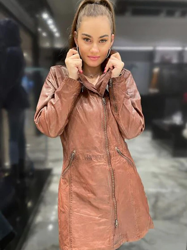 Women's Stylish Long Leather Coat