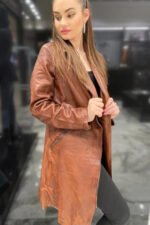 Women's Stylish Long Leather Coat