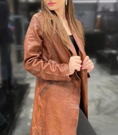Women's Stylish Long Leather Coat