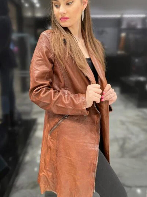 Women's Stylish Long Leather Coat