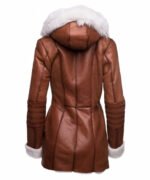 Women’s Stylish New Genuine Leather Pure Soft Lambskin Long Overcoat with Faux Fur