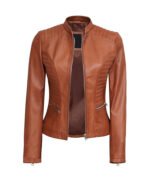 Women's Tan Cafe Racer Leather Jacket