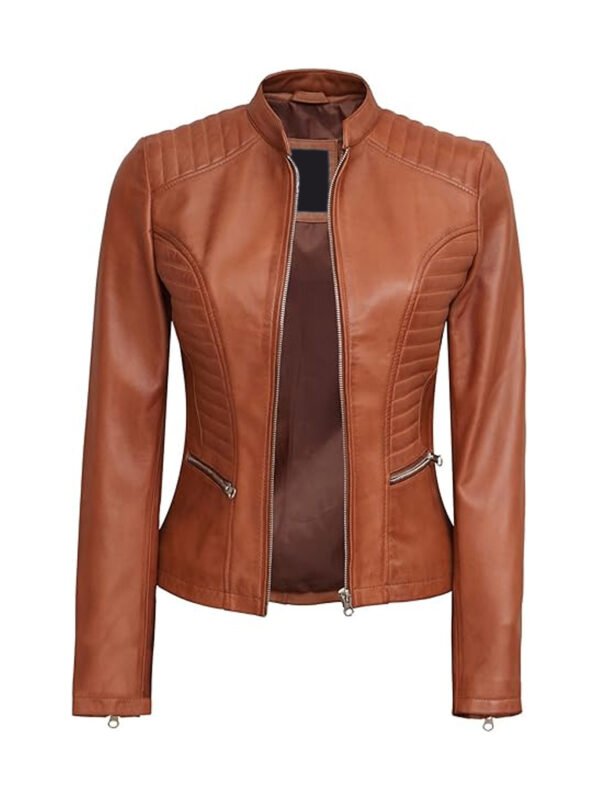 Women's Tan Cafe Racer Leather Jacket