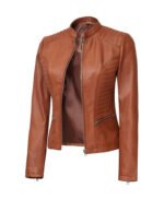 Women's Tan Cafe Racer Leather Jacket