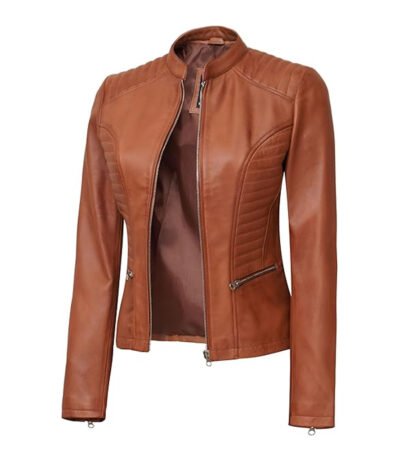 Women's Tan Cafe Racer Leather Jacket