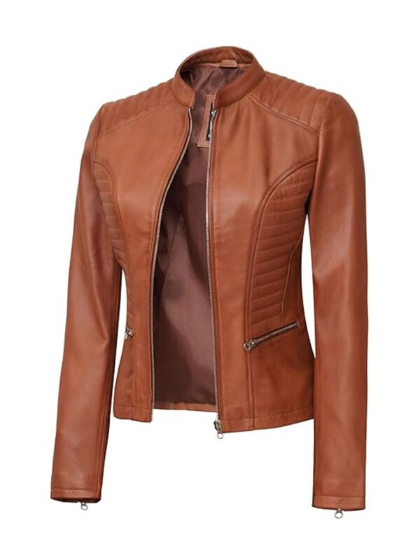 Women's Tan Cafe Racer Leather Jacket