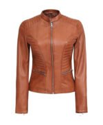 Women's Tan Cafe Racer Leather Jacket