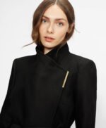 Women's Wrap Short Style Black Wool Coat