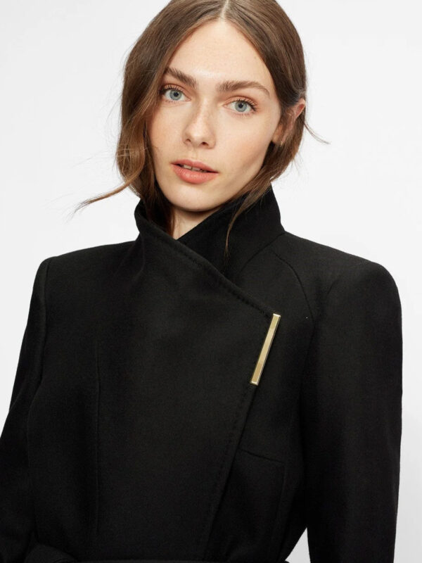 Women's Wrap Short Style Black Wool Coat