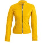 Womens Yellow Biker Quilted Leather Jacket