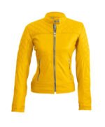 Womens Yellow Biker Quilted Leather Jacket