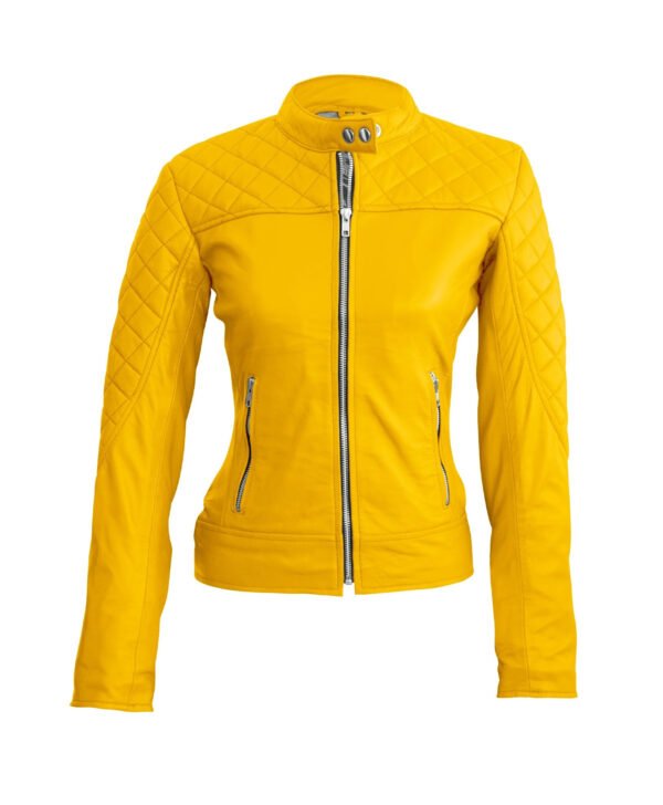 Womens Yellow Biker Quilted Leather Jacket