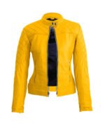 Womens Yellow Biker Quilted Leather Jacket