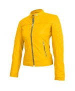 Womens Yellow Biker Quilted Leather Jacket