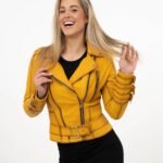 Women's Yellow Genuine Leather Biker Jacket