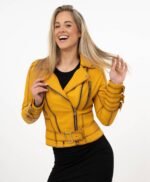 Women's Yellow Genuine Leather Biker Jacket