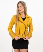 Women's Yellow Genuine Leather Biker Jacket