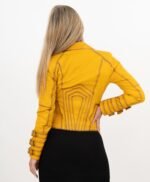 Women's Yellow Genuine Leather Biker Jacket