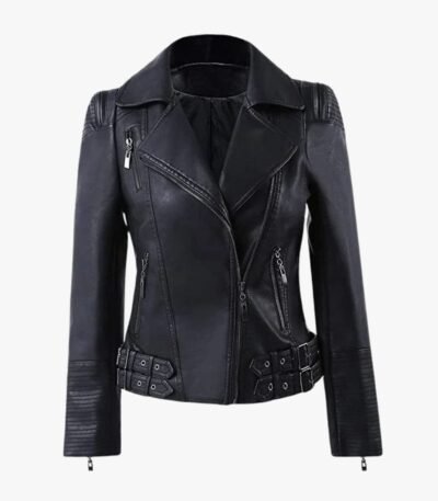 Womens Zip Up Moto Biker Leather Jacket