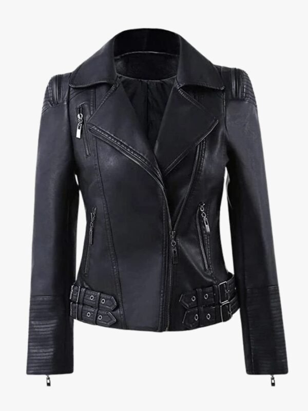 Womens Zip Up Moto Biker Leather Jacket
