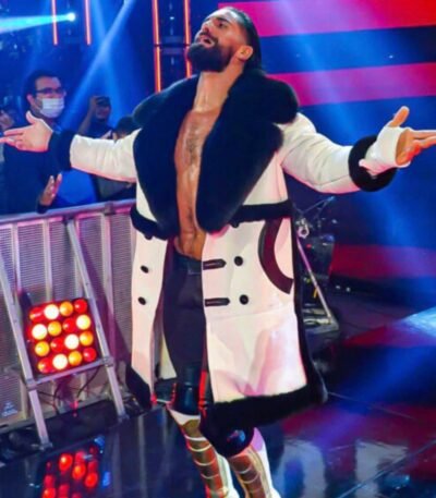 Wrestler Seth Colby Lopez Black Fur Collar White Coat