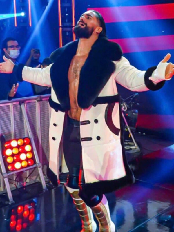 Wrestler Seth Colby Lopez Black Fur Collar White Coat