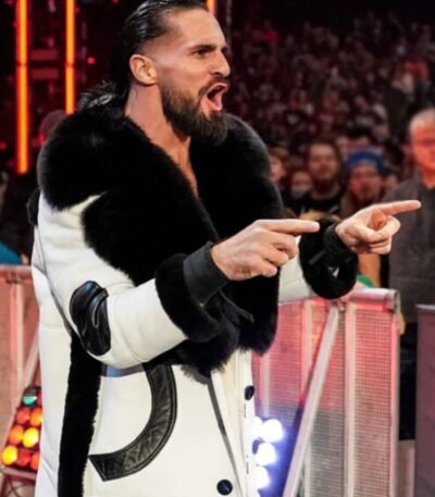Wrestler Seth Colby Lopez Black Fur Collar White Coat