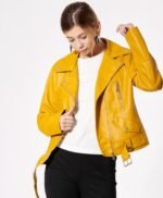 Yellow Leather Jacket for Women