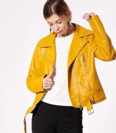 Yellow Leather Jacket for Women