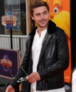 Zac Efron Black Leather Faux Fur Collar Jacket