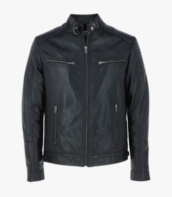 Zipped Motorcycle Style Leather Jacket