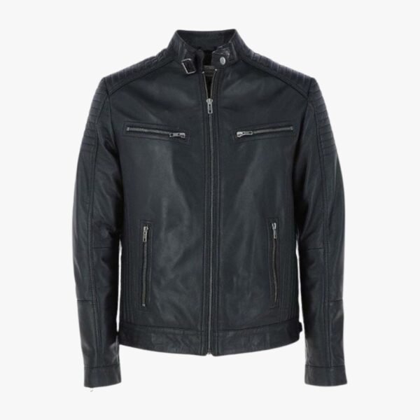 Zipped Motorcycle Style Leather Jacket