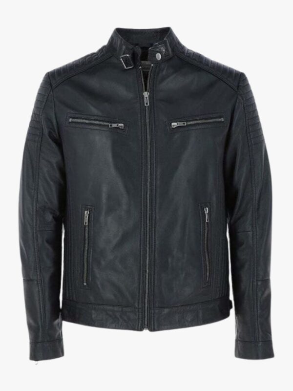 Zipped Motorcycle Style Leather Jacket