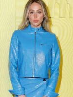 Alix Earle PFW 2025 Blue Leather Jacket