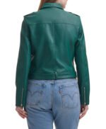 Water Repellent Leather Fashion Belted Moto Jacket Green