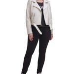 Water Repellent Leather Fashion Belted Moto Jacket White